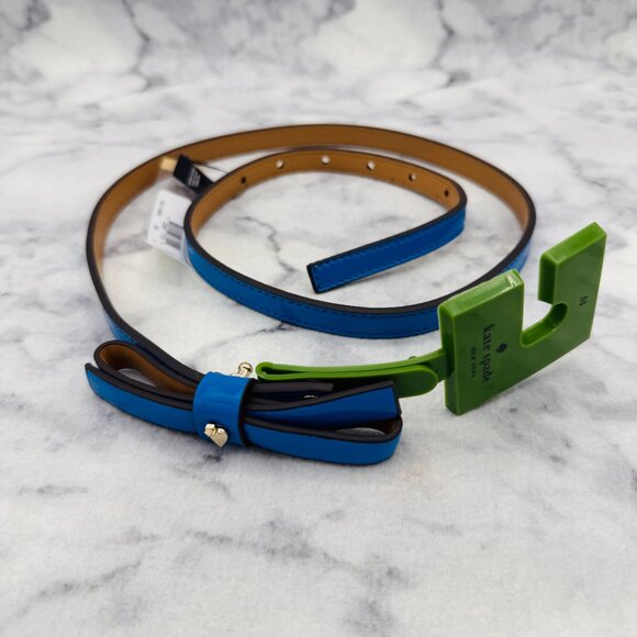 Kate Spade Patent Leather Bow Belt Riverside Blue, Size M, 38in Waist Belt-NEW